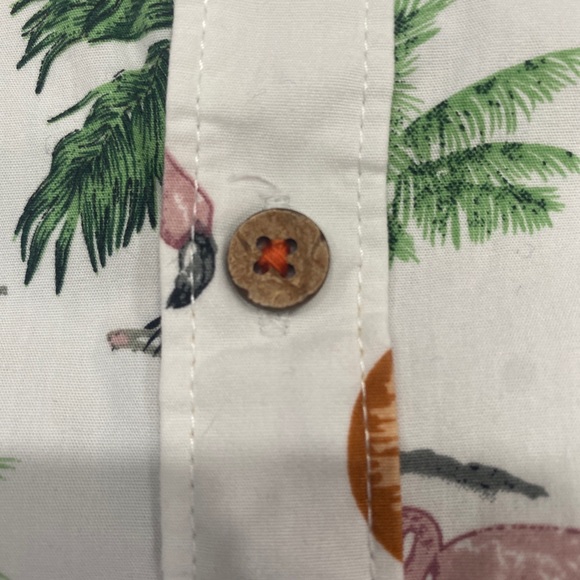 Denim And Flower Pink Flamingo Palm Trees Size Small Slim Short Sleeve Button - Picture 4 of 9